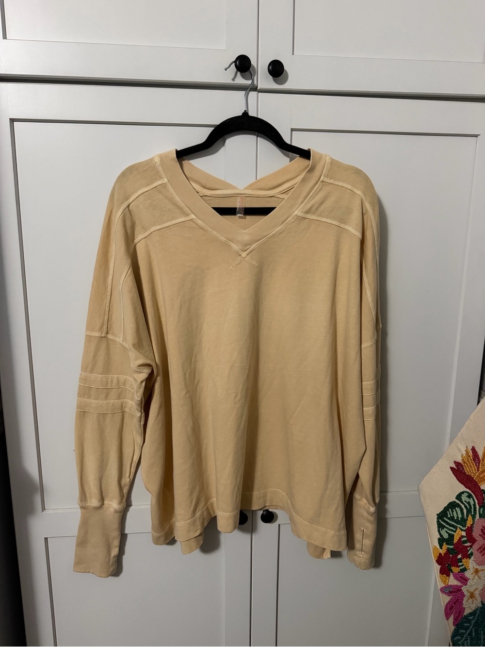 Free People Lightweight V-Neck Sweater in Beige